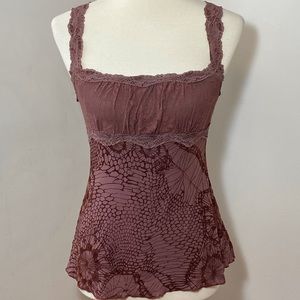 Ann Ferriday brown burnout lace trimmed cami OS